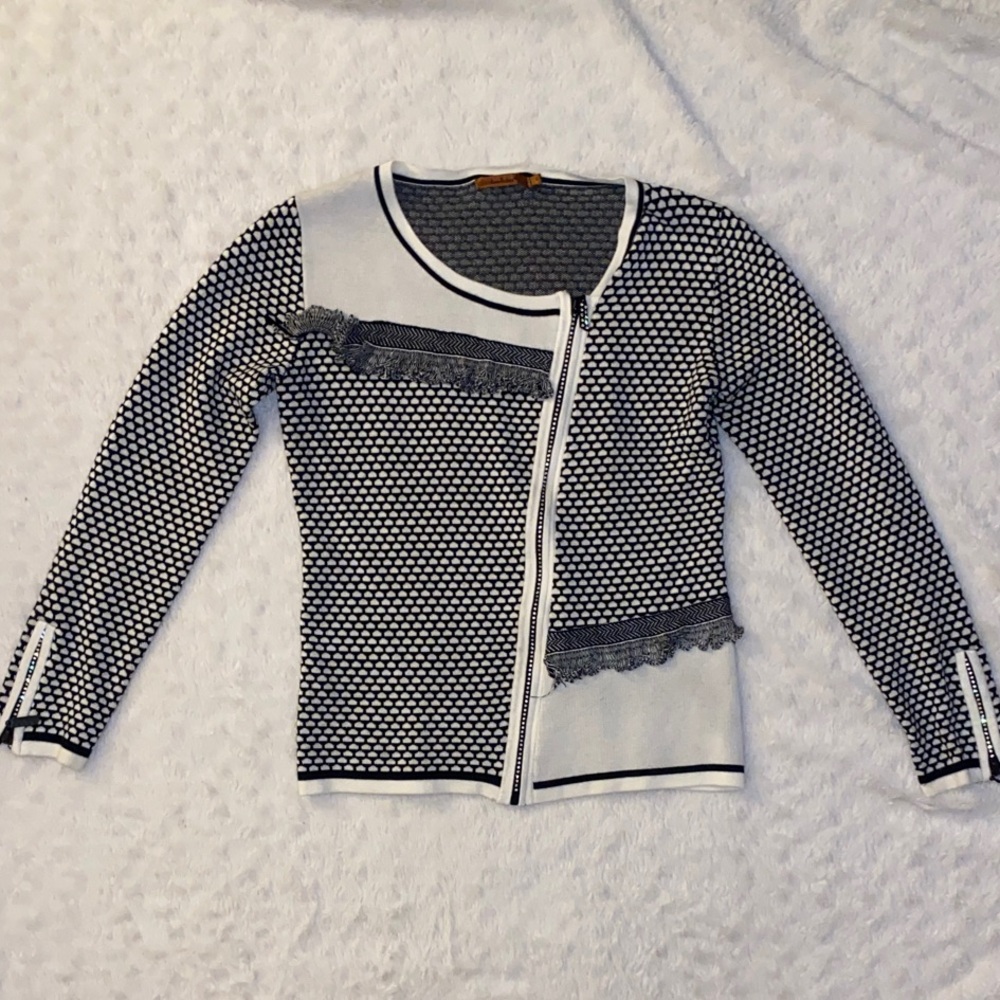 Belldini Black and White Knit Cardigan with Sparkle Zippers